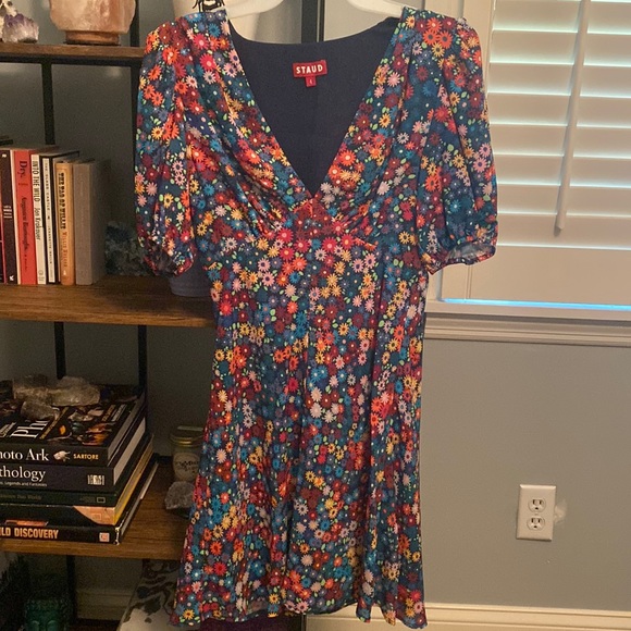 NWOT STAUD Mills Rainbow Flower Market mini dress - Picture 2 of 8